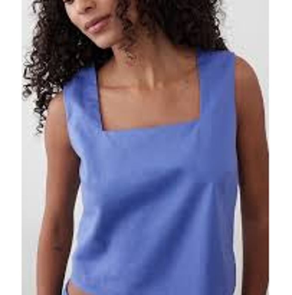 New Banana Republic Women's Santa Monica Blue Linen Blend Square Neck Top Size S